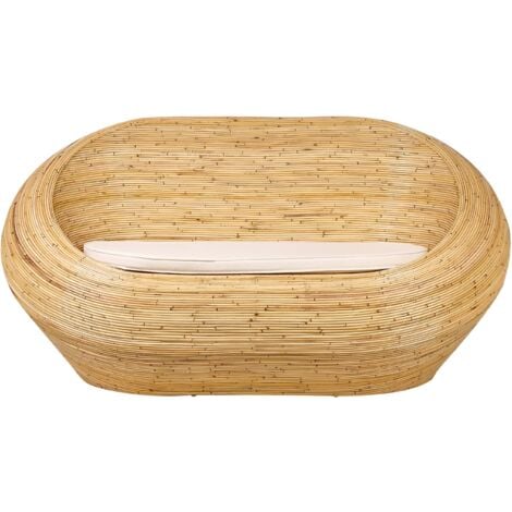 Divano in vimini per esterni e interni in rattan naturale a 2 posti con cuscino beige Maiori