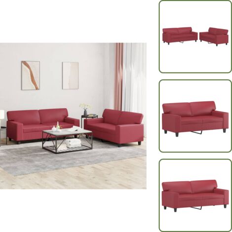 Divano in vinile - vidaXL Set di Divani 2 pz Rosso Vino in Similpelle - Divano in metallo