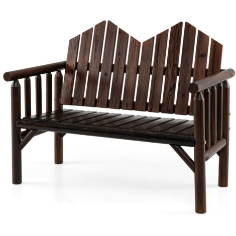 Divano legno schienale inclinato sedile doghe braccioli capacità carico 300kg Panchina 2 posti patio Marrone scuro