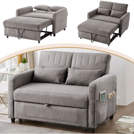 Divano letto 166x95cm Multiuso Struttura legno metallo Estrattile Schiuma Tessuto cotone lino Grigio (Senza materasso)