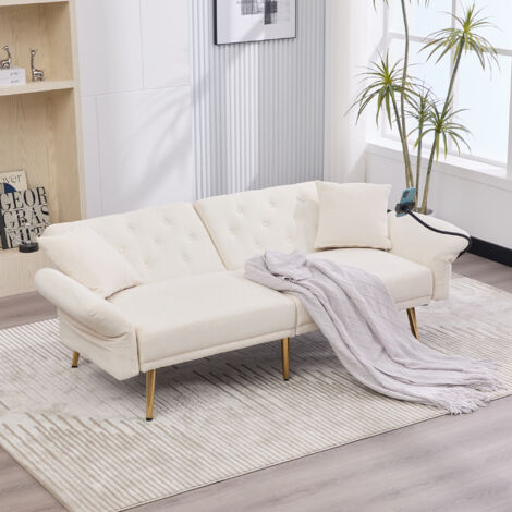 Divano letto 173x78x78cm salvaspazio schienale regolabile chenille beige imbottitura confortevole struttura in metallo