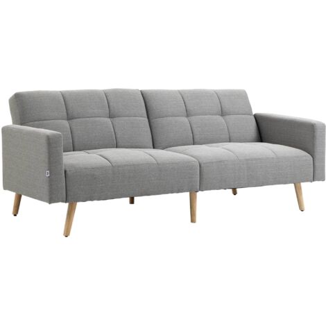 Divano letto 2 in 1 in lino grigio, 205 x 88 cm, con cuscini inclusi, ideale per il soggiorno, versatile e comodo per gli ospiti.