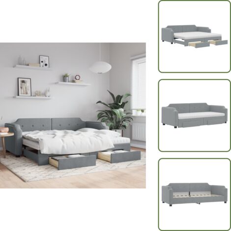 Divano letto 2 in 1 - vidaXL Divano Letto Estraibile Cassetti Grigio Chiaro 100x200 Tessuto - Letto con ruote