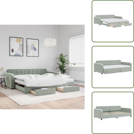 Divano letto 2 in 1 - vidaXL Divano Letto Estraibile Cassetti Grigio Chiaro 100x200 Velluto - Letto con ruote