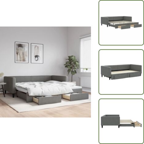 Divano letto 2 in 1 - vidaXL Divano Letto Estraibile Cassetti Grigio Scuro 100x200cm Tessuto - Letto per ospiti