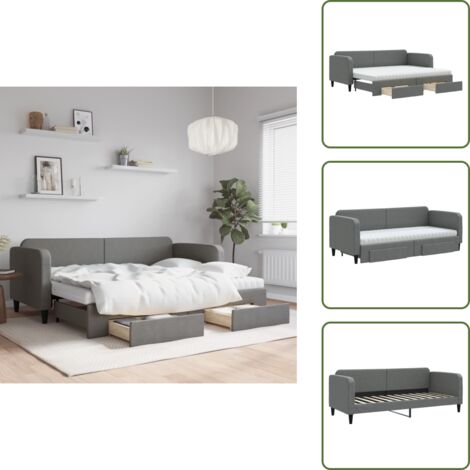 Divano letto 2 in 1 - vidaXL Divano Letto Estraibile Cassetti Grigio Scuro 80x200cm Tessuto - Letto con materasso in schiuma