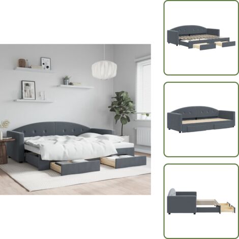 Divano letto 2 in 1 - vidaXL Divano Letto Estraibile Cassetti Grigio Scuro 80x200cm Velluto - Letto estraibile con cassetti