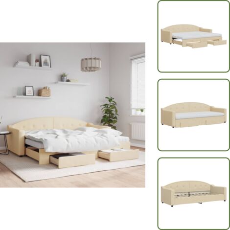 Divano letto 2 in 1 - vidaXL Divano Letto Estraibile con Cassetti Crema 80x200 cm in Tessuto - Letto con materasso in schiuma