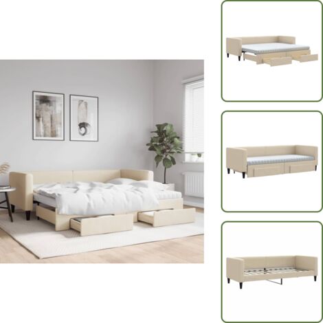 Divano letto 2 in 1 - vidaXL Divano Letto Estraibile con Cassetti Crema 80x200 cm in Tessuto - Letto con ruote