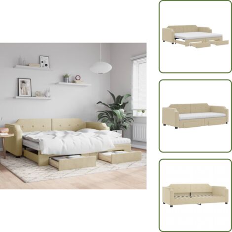 Divano letto 2 in 1 - vidaXL Divano Letto Estraibile con Cassetti Crema 90x200 cm in Tessuto - Letto con ruote