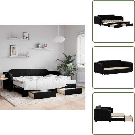 Divano letto 2 in 1 - vidaXL Divano Letto Estraibile con Cassetti Nero 80x200 cm in Tessuto - Letto con cassetti ruotanti