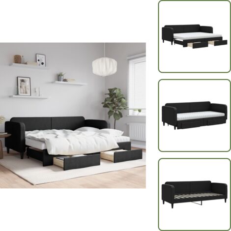 Divano letto 2 in 1 - vidaXL Divano Letto Estraibile con Cassetti Nero 80x200 cm in Tessuto - Letto con materasso in schiuma