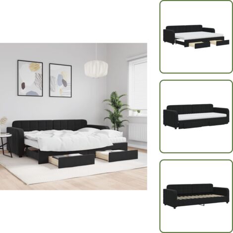 Divano letto 2 in 1 - vidaXL Divano Letto Estraibile con Cassetti Nero 80x200 cm in Velluto - Letto con ruote