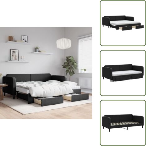 Divano letto 2 in 1 - vidaXL Divano Letto Estraibile con Cassetti Nero 90x200 cm in Tessuto - Letto con materasso in schiuma