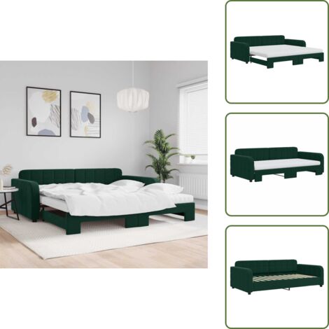 Divano letto 2 in 1 - vidaXL Divano Letto Estraibile Materassi Verde Scuro 100x200 Velluto - Letto estraibile