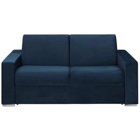 Divano letto 2 posti a ribalta in velluto Blu notte - Larghezza Materasso 120 cm - Spessore 14 cm - CALITO