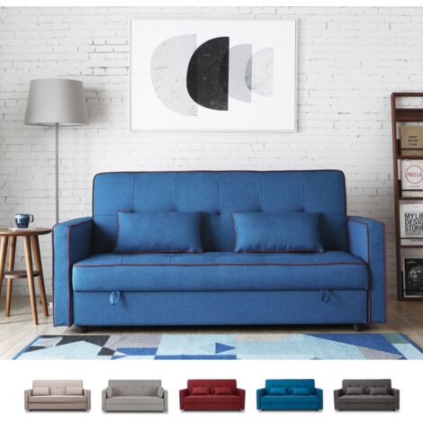 Divano letto 2 posti classico matrimoniale in tessuto con contenitore Zalto - Blu