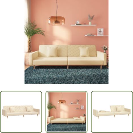Divano letto 2 posti -  Divano Letto a 2 Posti con 2 Cuscini Crema in Tessuto