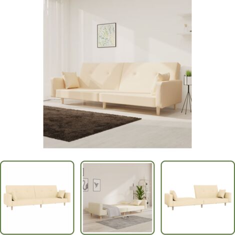 Divano letto 2 posti -  Divano Letto a 2 Posti con 2 Cuscini Crema in Tessuto