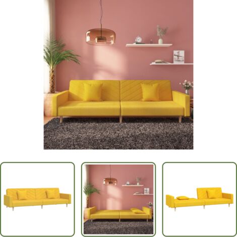 Divano letto 2 posti -  Divano Letto a 2 Posti con 2 Cuscini Giallo in Tessuto
