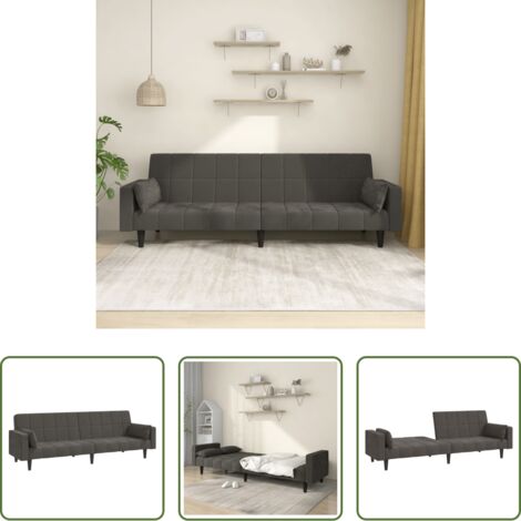 Divano letto 2 posti -  Divano Letto a 2 Posti con 2 Cuscini Grigio Scuro in Velluto