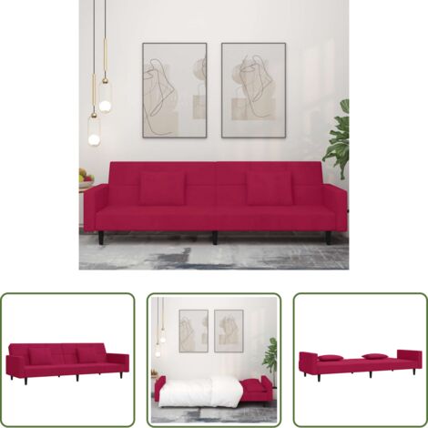Divano letto 2 posti -  Divano Letto a 2 Posti con 2 Cuscini Rosso Vino in Velluto