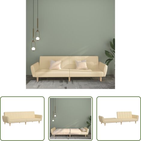 Divano letto 2 posti -  Divano Letto a 2 Posti Crema in Tessuto