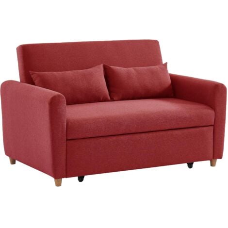 Divano letto 2 posti in tessuto Rosso - AYLA