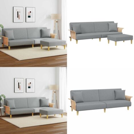 Divano Letto 2Posti Cuscini e Poggiapiedi Grigio Chiaro Velluto - Poggiapiedi - Divano letto 2 posti