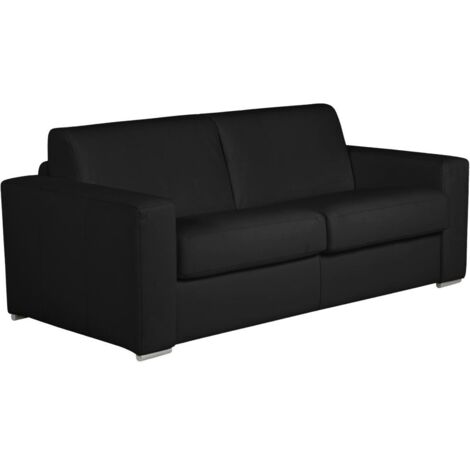 Divano letto 3 posti a ribalta 100% Pelle di bufalo Nero - DELECTEA II
