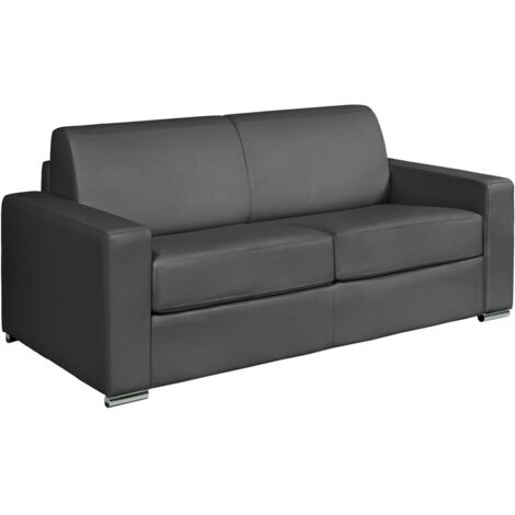 Divano letto 3 posti a ribalta Posto letto 140 cm Materasso 14 cm Pelle di bufalo Grigio - CALITO