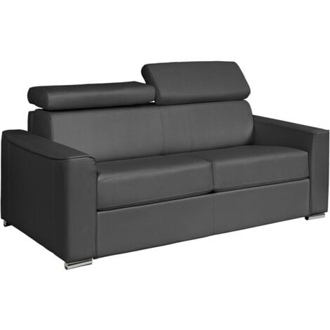 Divano letto 3 posti a ribalta Posto letto 140 cm Materasso 22 cm in Pelle di bufalo Grigio - VIZIR