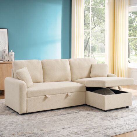 MODUS SOFÀ Divano letto 3 posti angolare in bouclé con penisola componibile Nivee