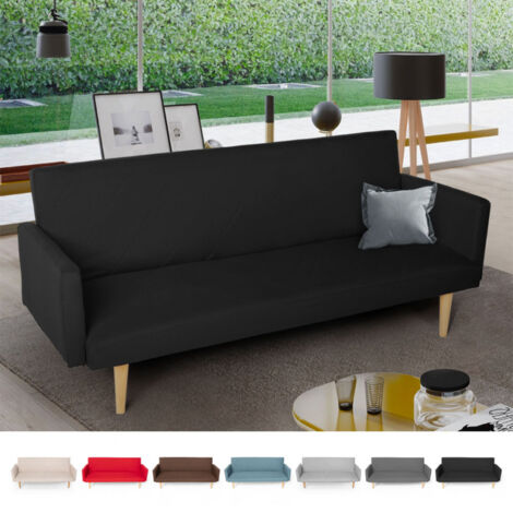 Divano letto 3 posti clic clac in tessuto reclinabile design nordico Perla - Nero