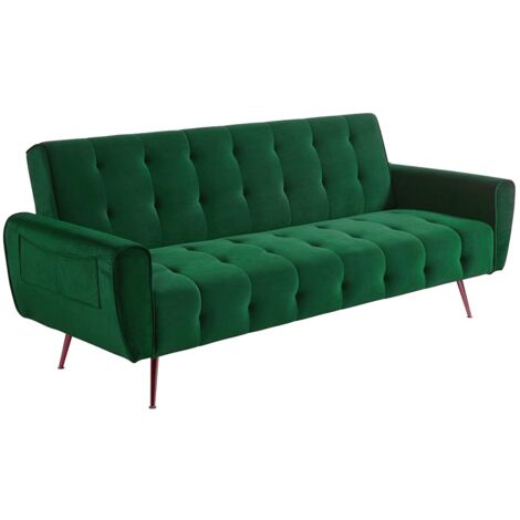 Divano letto 3 posti clic clac in vellutoVerde scuro - POLANI