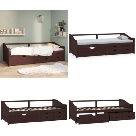 Divano Letto 3 Posti e Cassetti Marrone Scuro in Pino 90x200cm - Letto per ospiti - Divano in legno