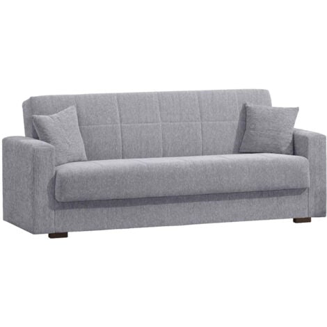 Divano letto 3 posti Pinto, Divano letto contenitore lineare, Sofà da soggiorno in tessuto imbottito con apertura click-clack, 212x80h87 cm, Grigio