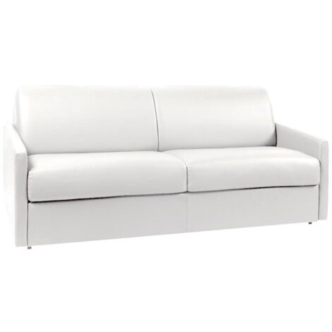 Divano letto 4 posti a ribalta in similpelle Bianco - Larghezza Materasso 160 cm - Spessore da 22 cm - CALIFE