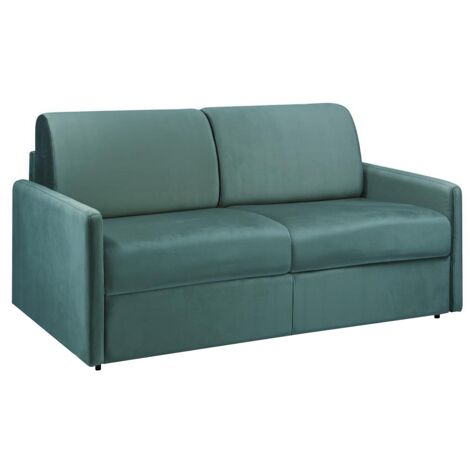 Divano letto 4 posti a ribalta in velluto Verde menta - Larghezza Materasso 160 cm - Spessore 14 cm - CALIFE