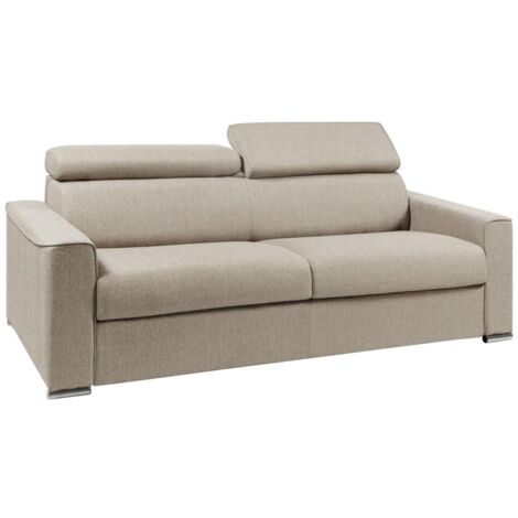 Divano letto 4 posti a ribalta letto con doghe larghe + materasso 160 cm + 18 cm in Tessuto Beige - VIZIR