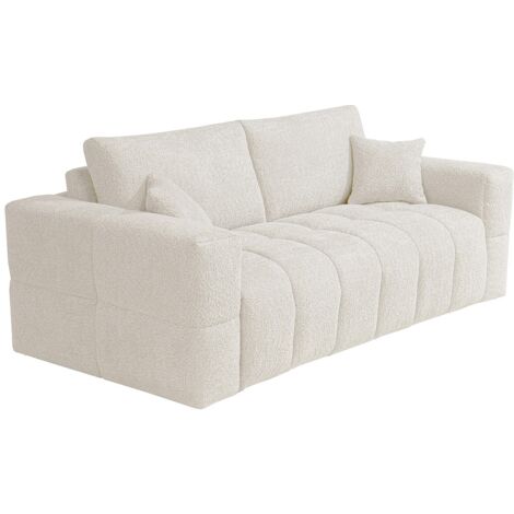 Divano letto 4 posti a ribalta Posto letto 160 cm Materasso 16 cm in Tessuto bouclette Beige - ISSORO