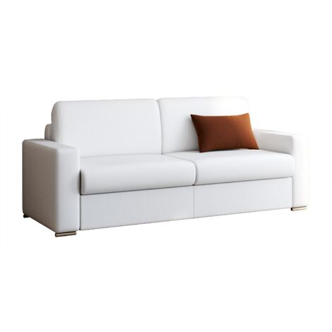 Divano letto 4 posti ribalta Letto 160cm Materasso 14cm Memory foam - in Similpelle Bianco - CALITO