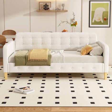Divano letto 90  200 cm, divano letto, decorazione con unghie a bottone, semplice ed elegante, beige