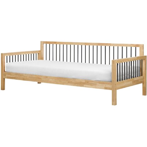 Divano letto 90 x 200 cm con struttura a doghe legno chiaro e metallo Tricot