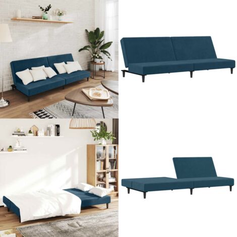 Divano Letto a 2 Posti Blu in Velluto - Divano a 2 posti - Letto a 2 posti