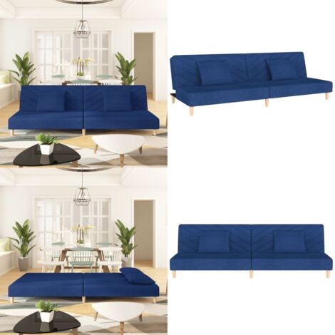 Divano Letto a 2 Posti con 2 Cuscini Blu in Tessuto - Divano letto a 2 posti - Letto a 2 posti