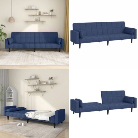 Divano Letto a 2 Posti con 2 Cuscini Blu in Tessuto - Letto a 2 posti - Divano a 2 posti