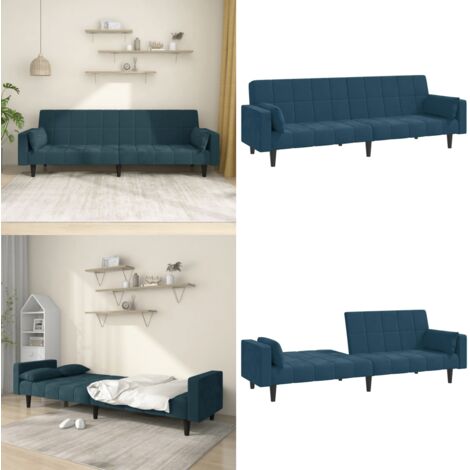 Divano Letto a 2 Posti con 2 Cuscini Blu in Velluto - Divano a 2 posti - Letto a 2 posti