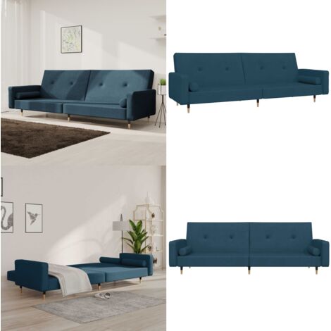 Divano Letto a 2 Posti con 2 Cuscini Blu in Velluto - Divano a 2 posti - Letto a 2 posti