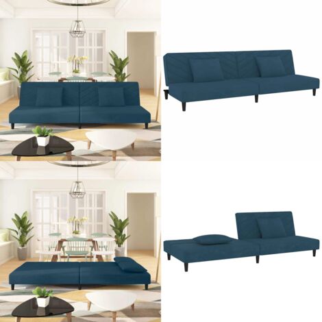 Divano Letto a 2 Posti con 2 Cuscini Blu in Velluto - Divano letto 2 posti - Divano letto trasformabile